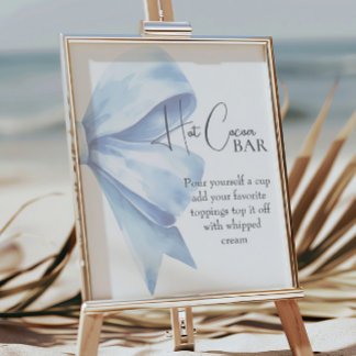 Elegante Dusty Blue Bow Baby Shower Hot Cocoa Bar Poster