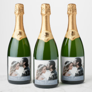 Elegante Dusty Blue Calligraphy Foto Wedding Party