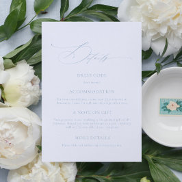 Elegante Dusty Blue Calligraphy Wedding Detail Car Begleitkarte