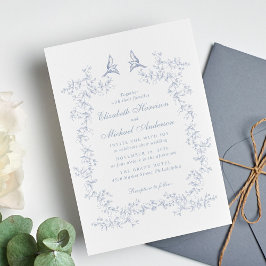 Elegante Dusty Blue Chinoiserie Watercolor Hochzei Einladung