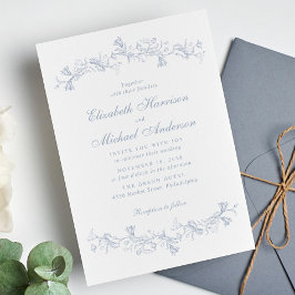 Elegante Dusty Blue Chinoiserie Watercolor Hochzei Einladung