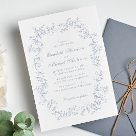 Elegante Dusty Blue Chinoiserie Watercolor Hochzei Einladung
