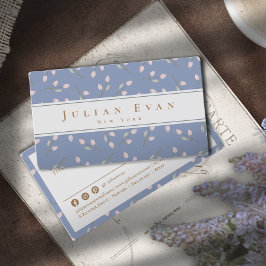 Elegante Dusty Blue Delicate Floral Business Card Visitenkarte