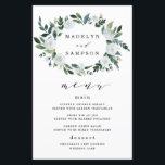 Elegante Dusty Blue Floral Wedding Menu Cards<br><div class="desc">Die Einrichtung besteht aus eleganten Aquarelltönen, die in den Farbtönen von staubfreiem Blau, Stahl, Nebel und mehr über einem bemalten Kranz gehalten sind. Sie können den Rücken in Weiß ändern, wenn Sie es vorziehen. Sie können dieses Menü auch vollständig an Ihre eigenen Schriftart-Auswahl, Größen, Farben und mehr anpassen oder die...</div>
