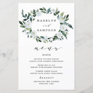Elegante Dusty Blue Floral Wedding Menu Cards