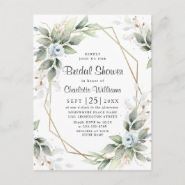 Elegante Dusty Blue Foliage Brautparty Card Postkarte