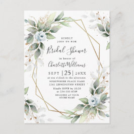 Elegante Dusty Blue Foliage Brautparty Card Postkarte