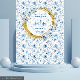 Elegante Dusty Blue Gold Baby Shower Tapestry Wandteppich