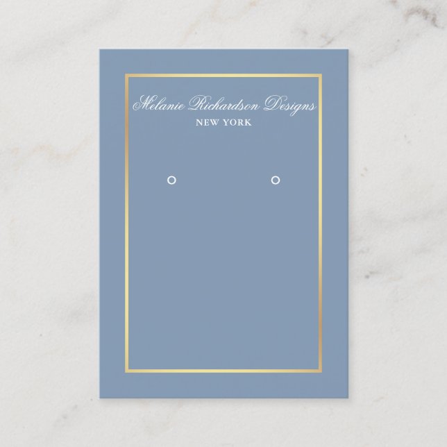Elegante Dusty Blue Gold Earring Display Card Visitenkarte (Vorderseite)