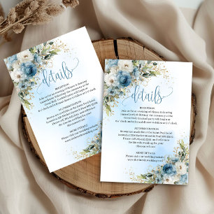 Elegante Dusty Blue Gold Hochzeits-Detailkarte RSVP Karte