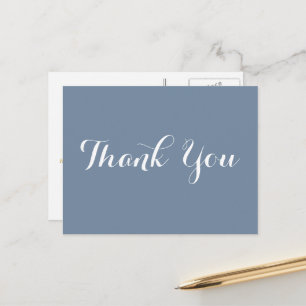 Elegante Dusty Blue Gold Schrift Hochzeit Danke Postkarte