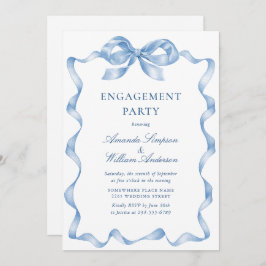 Elegante Dusty Blue Hand Drawn Bow Engagement Part Einladung