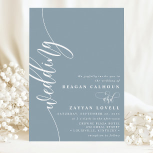 Elegante Dusty-Blue-Hochzeit mit Kalligrafieschrif Einladung