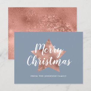 Elegante Dusty Blue Rose Rose Gold Stern Weihnacht Postkarte