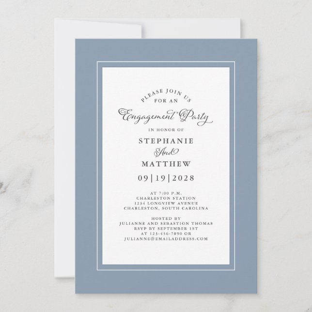 Elegante Dusty Blue Wedding Engagement Party Einladung (Vorderseite)