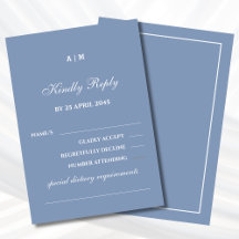 Elegante Dusty Blue White Modern Wedding RSVP Card