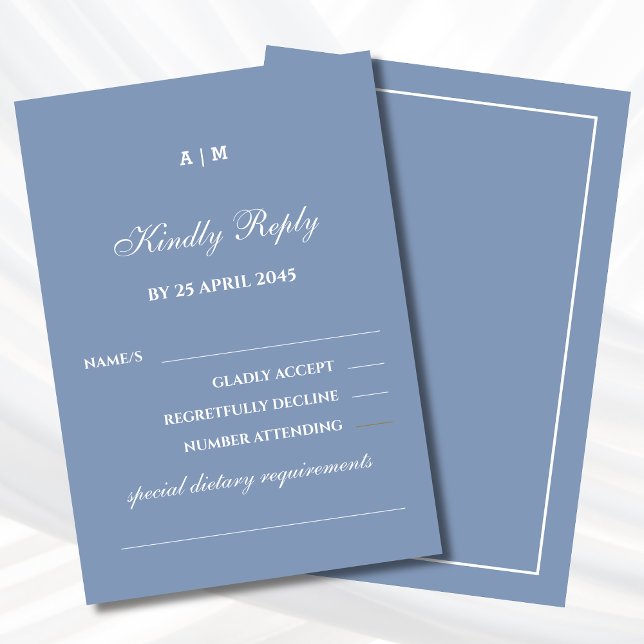 Elegante Dusty Blue White Modern Wedding RSVP Card (Von Creator hochgeladen)