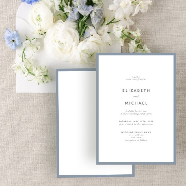 Elegante Dusty Blue & White Typografy Wedding Einladung (Von Creator hochgeladen)