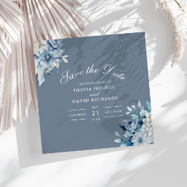 Elegante Dusty Blue Wildblumen Save the Date Karte
