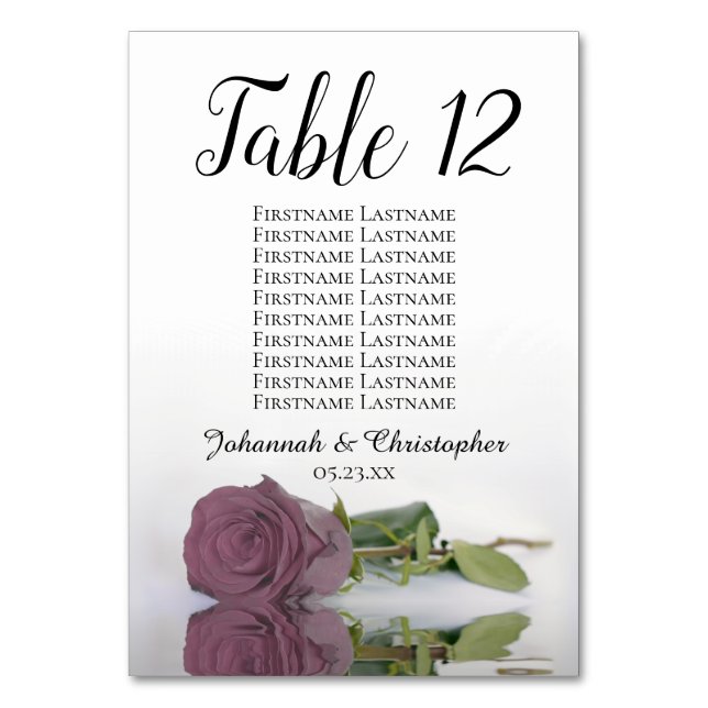 Elegante Dusty Mauve Rose Seating Chart Wedding Tischnummer (Vorderseite)