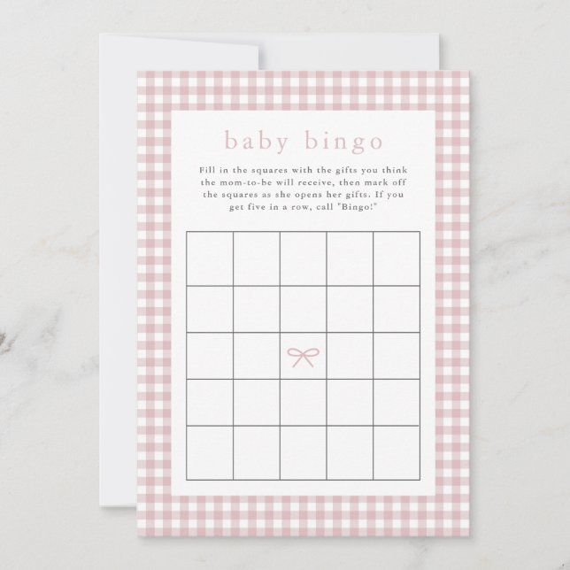 Elegante Dusty Pink Baby Shower Bingo Card Einladung (Vorderseite)