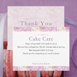 Elegante Dusty-Pink-Blumen-Torte Pflegehinweise Dankeskarte