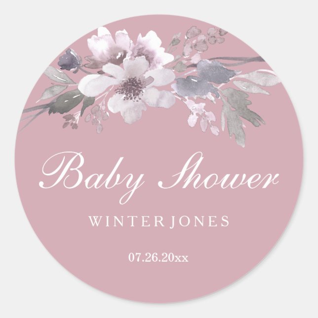 Elegante Dusty Pink Floral Baby Shower Sticker (Vorderseite)