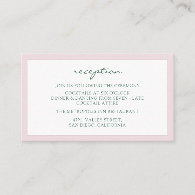 Elegante Dusty Pink Magnolia Blume Empfang Begleitkarte (Vorderseite)