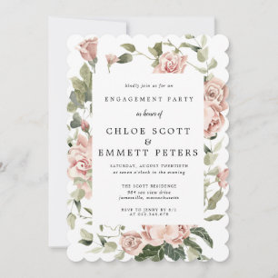 Elegante Dusty Pink Rose Floral Engagement Party Einladung