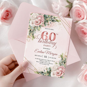 Elegante Dusty Pink Rose Gold 60. Geburtstagseinla Einladung