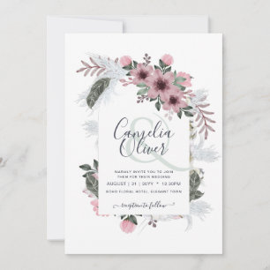 Elegante Dusty Rose Ampere und Blumenarschenhochze Einladung