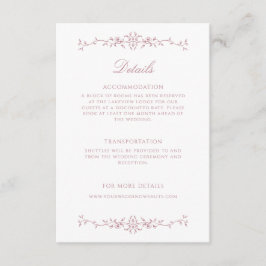 Elegante Dusty Rose Art Wedding Details Begleitkarte