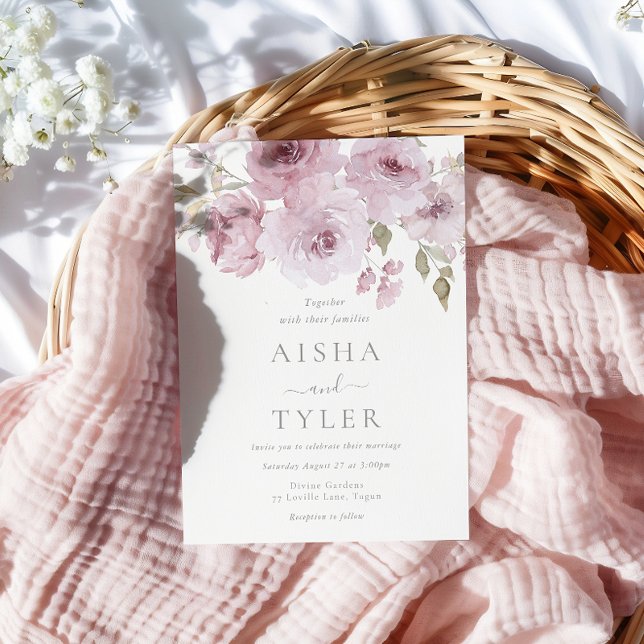 Elegante Dusty Rose & Blush Blumenhochzeit Einladung (Von Creator hochgeladen)