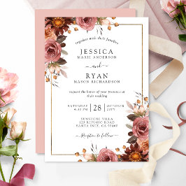 Elegante dusty Rose, Blush, Burgunder Blumenhochze Einladung