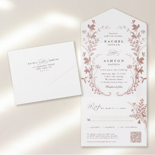 Elegante Dusty Rose Botanische Hochzeit Alles in E All In One Einladung