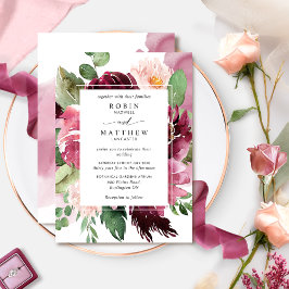Elegante Dusty Rose, Burgund Pink Floral Wedding Einladung