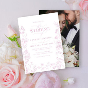 Elegante Dusty Rose Chinoiserie Foto Hochzeit Einladung