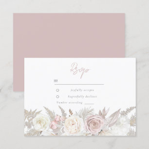 Elegante Dusty Rose & Elfenbeinblütenhochzeit RSVP Karte