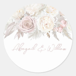 Elegante Dusty Rose & Elfenbeinblütenhochzeit Runder Aufkleber