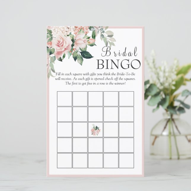 Elegante Dusty Rose Floral Bridal Bingo Game (Stehend Vorderseite)