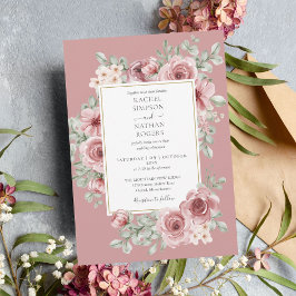 Elegante Dusty Rose Floral Gold Wedding Einladung