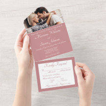 Elegante Dusty Rose Foto Hochzeit Einladung