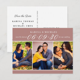 Elegante Dusty Rose FotoCollage Save the Date Ankündigungspostkarte