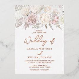 Elegante Dusty Rose Gold Elfenbeinblütenhochzeit Folieneinladung
