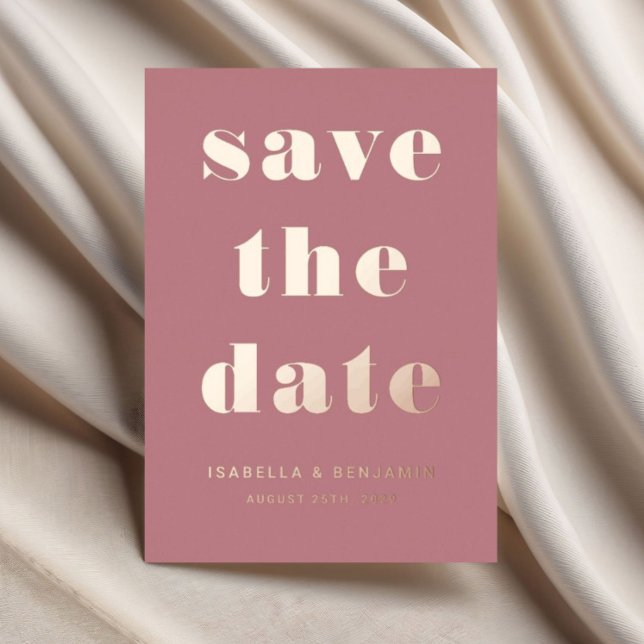 Elegante Dusty Rose Gold Save the Date Karte (Elegant Mauve Wedding Save The Date Gold Foil Invitation)