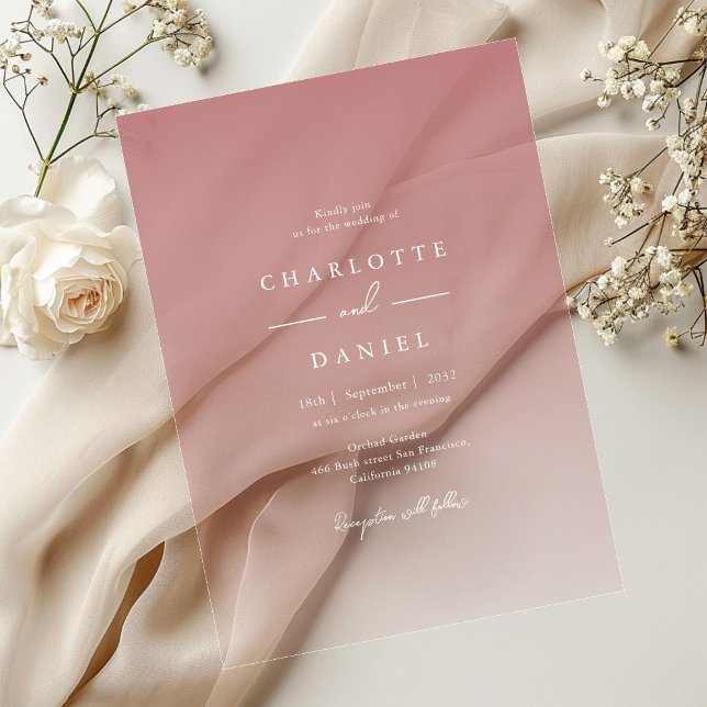 Elegante Dusty Rose Gradient Akryllische Hochzeit Acryleinladungen (Elegant Dusty Rose Gradient Acrylic Wedding Acrylic Invitations)