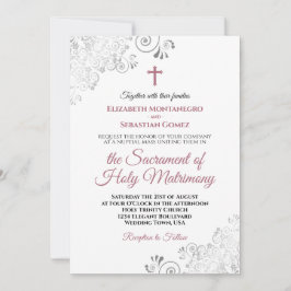Elegante Dusty Rose & Gray Moderne katholische Hoc Einladung