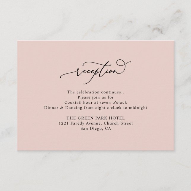 Elegante Dusty Rose Hochzeit Empfang Begleitkarte (Vorderseite)