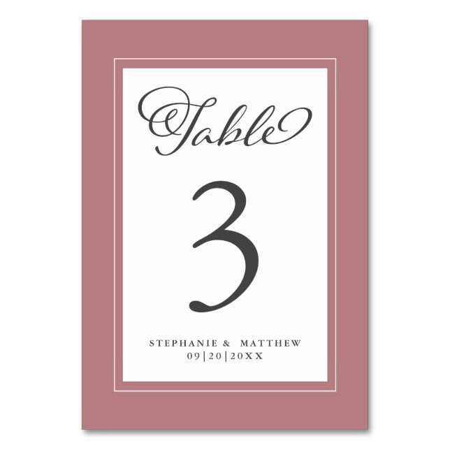 Elegante Dusty Rose Hochzeit Empfang Tischnummer (Vorderseite)