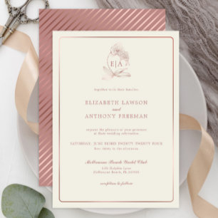 Elegante Dusty Rose Orchid Monogram Wedding Einladung